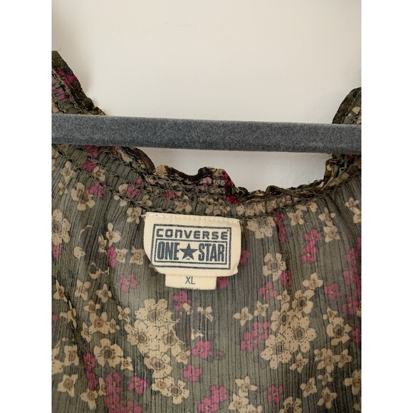 Converse One Star Women’s Sheer Floral Purple Pullover Blouse Split Neck Size XL - Picture 2 of 6